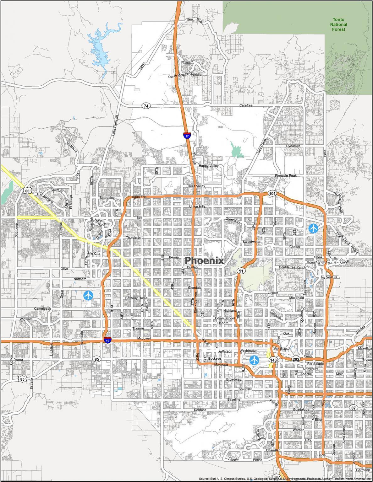Modern road map of the Phoenix region and surrounding communities