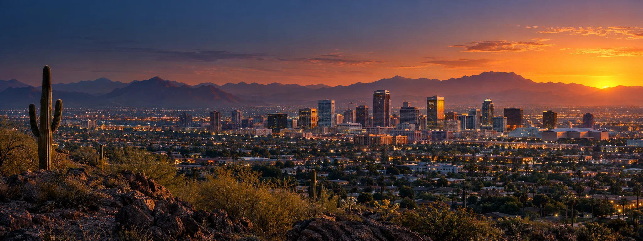 Phoenix skyline at sunset